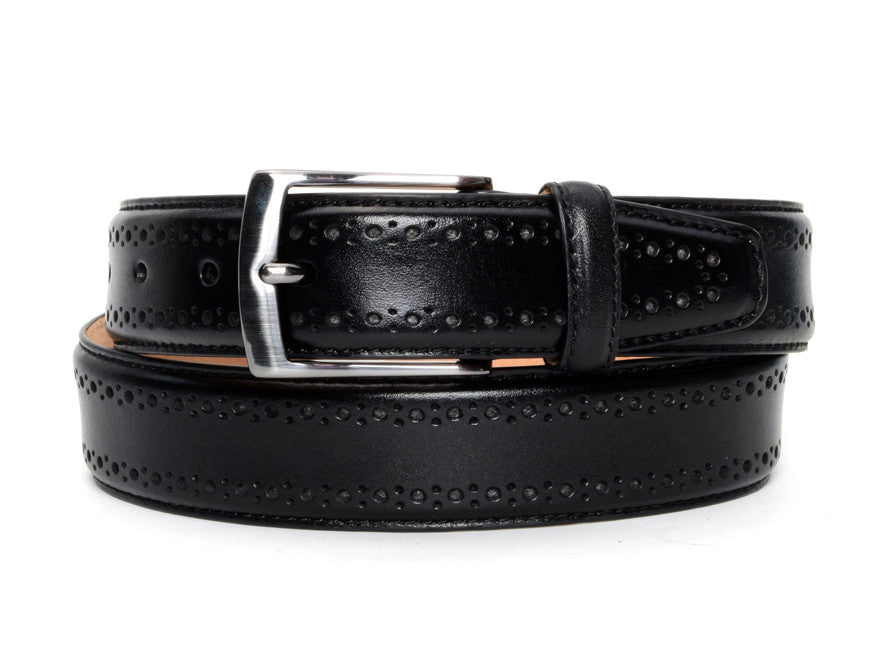 Warfield & Grand Black Perforated Leather Dress Belt