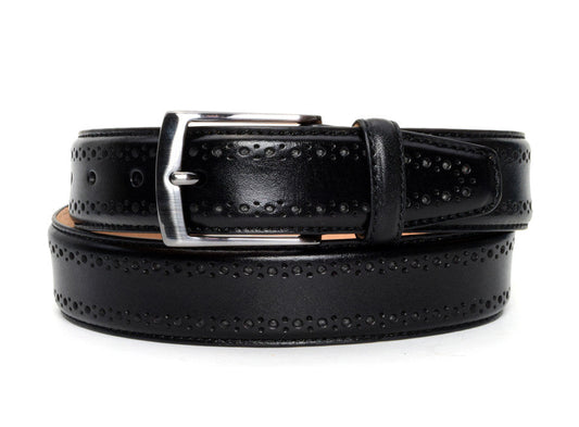 Warfield & Grand Black Perforated Leather Dress Belt