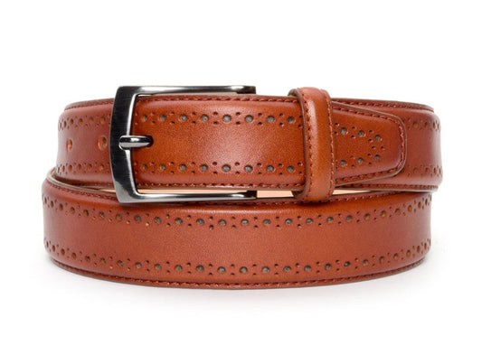 Warfield & Grand Cognac Perforated Leather Dress Belt